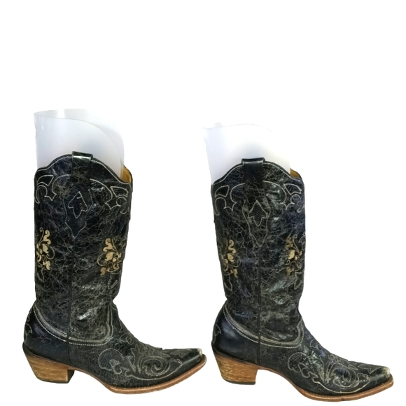 Corral Western Genuine Black Leather  Overlay X Toe C1198 Boots Size 8.5 - Picture 4 of 17